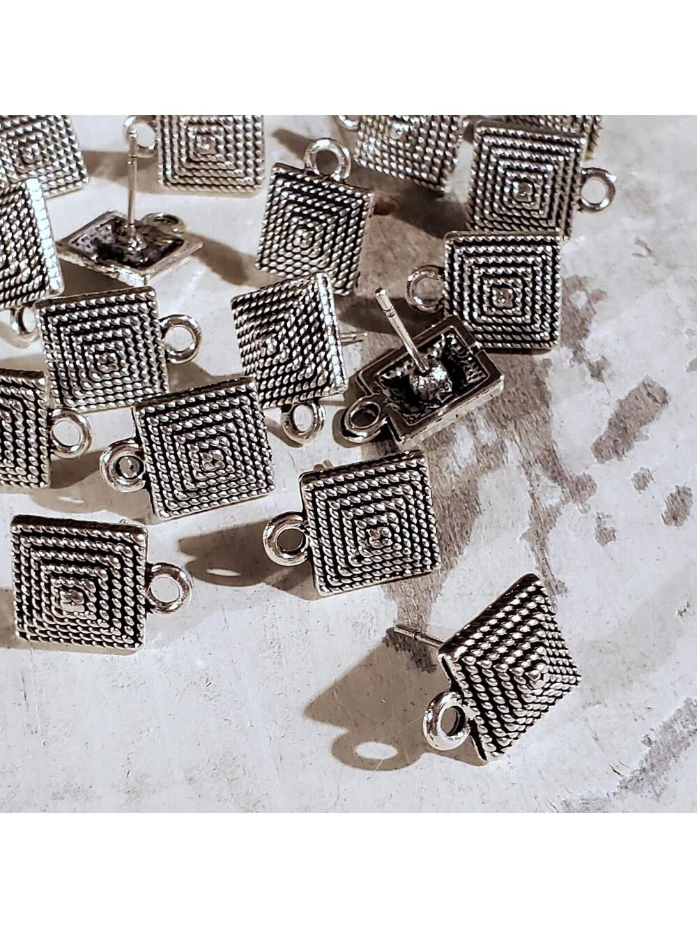 Avant Garde Antique Silver Egyptian Pyramid Dotted Earring Post Findings 2 pcs